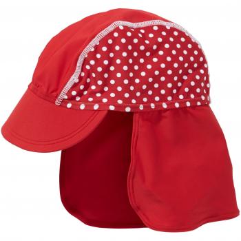 Gorra Protectora UV para Niñas, Roja con Lunares, Tamaño 53 cm