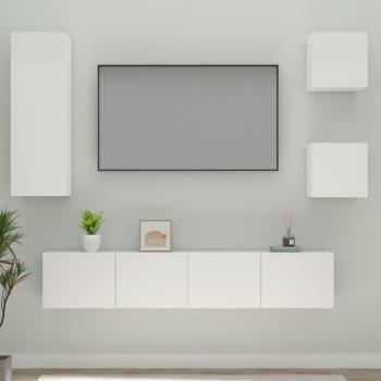 Set de Muebles para TV 5 Piezas en Madera Contrachapada Blanco Brillante