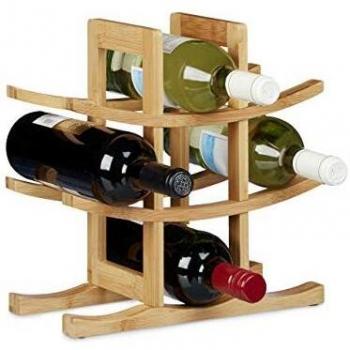 Relaxdays Botellero de Diseño Original para 9 Botellas, Madera Natural, 30 X 30 X 14,5 cm