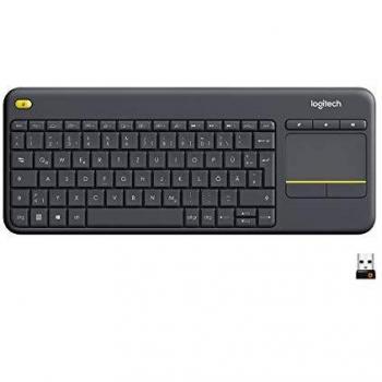 Logitech K400 Teclado Táctil Inalámbrico Plus para TV con un Control Multimedia y Panel Táctil, Disposición QWERTZ Alemán - Negro