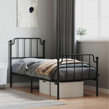 Cama de Metal Negro con Cabecero y Pediera 75x190 cm