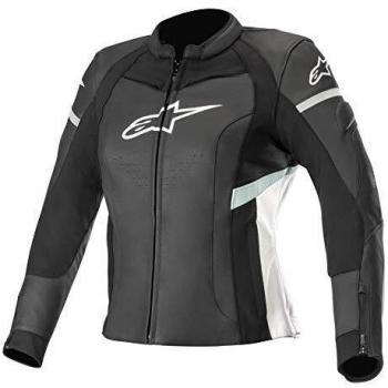 Alpinestars Chaqueta moto Stella Kira Leather Jacket Black White Teal, Negro/Azul/Blanco, 46