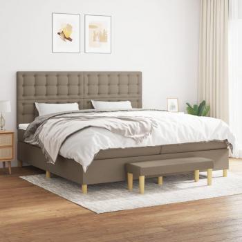 Cama box spring con colchón de tela gris taupe 200x200 cm
