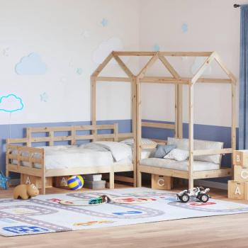 Conjunto Dormeuse y Banco con Techo 90x200cm Madera Maciza de Pino Marrón