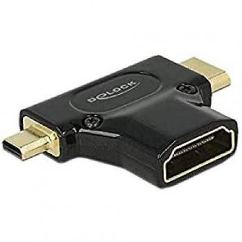 Adaptador HDMI-A hembra a HDMI Mini-C macho + Micro-D macho con Ethernet Delock 65666