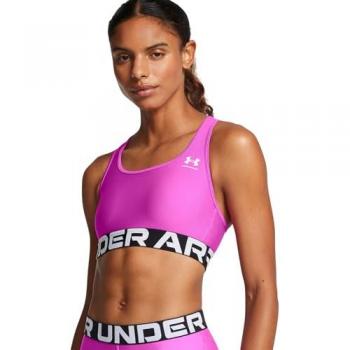 Sujetador deportivo Under Armour HeatGear Mid Branded fucsia - XS, soporte medio, color magenta vívido/Blanco, para mujer