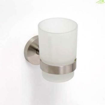Vaso Portabicchieri XS900 de Acero Inoxidable y Vidrio con Soporte, Diseño Moderno 10x7x10cm
