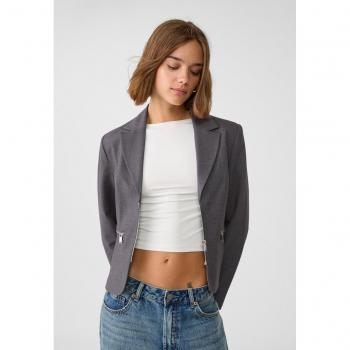 Stradivarius Grey Melange Zip-Up Blazer XL