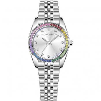Reloj RoccoBarocco Luxury® Silver Sunray Dial - Roccobarocco RB.4656L-02M Ladies Watch, esfera plateada con acabado sunray, correa de acero inoxidable, resistente al agua, diseño elegante y