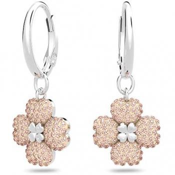 Swarovski Latisha Flower Earrings, Pink, Rhodium Plated, ONE SIZE
