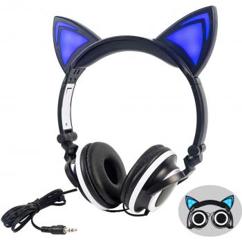 Limson Auriculares de Diadema para Niños, Plegables, con luz LED, Intermitente, para Niños y Adultos, 3,5 Jack para PC, Tabletas, iPhone, Android