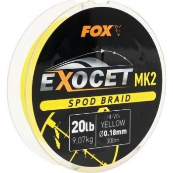 Fox International Línea Trenzada Exocet Spod 300 M - Trenza de pesca, 20lb, alta visibilidad amarilla, diámetro de 0.18mm, longitud de 300 metros