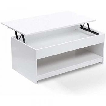 Mesa de centro elevable SOA en madera blanca con almacenamiento