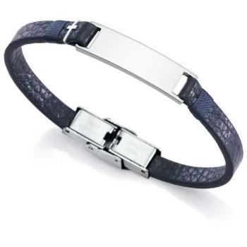 Pulsera Viceroy Fashion Niño Acero Inoxidable y Cuero Azul con Cruz Placa para Comunión 1490P01013