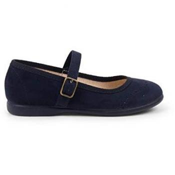 Merceditas de niña de serratex con hebilla y picados en color azul marino, talla 31