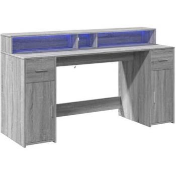 Escritorio con LED madera ingeniería gris sonoma 160x55x91 cm