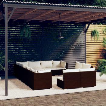 Set de muebles de jardín 12 pzas cojines ratán sintético marrón