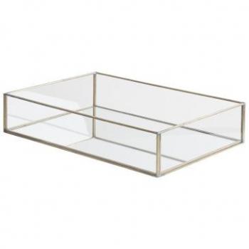 Bandeja Decorativa Rectangular de Metal Plateado y Vidrio 30 x 20 cm para Velas y Joyería