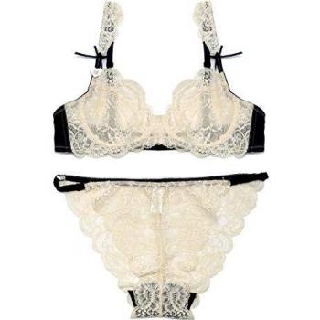 SHEKINI Conjuntos de lencería Sexy Ropa Interior para Mujer Sujetador con Aros Sin Relleno Push up Sujetador y Bragas de Encaje Transparente Caliente Sexy Bralette y Tanga