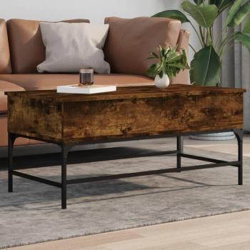 Mesa de centro de madera de ingeniería y metal, dimensiones 100x50x45 cm, colores disponibles: Negro, Roble Sonoma y Roble ahumado; ideal para salón o comedor como mesita auxiliar o mesa de café