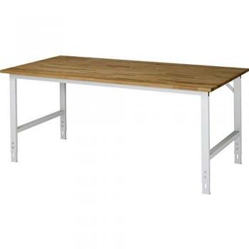 Mesa de trabajo regulable RAU, superficie de haya, 2000x1000mm, altura ajustable 760-1080mm, estructura gris claro