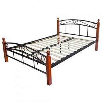 Cama de Adulto para 2 Personas en Metal y Madera 180 x 200 cm con Somier de Lamas