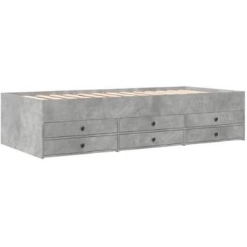 Sofá cama con cajones sin colchón 90x200 cm, color gris hormigón, fabricado en madera de ingeniería, incluye almacenamiento y es adecuado para salón o dormitorio