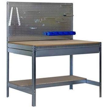 Banco de trabajo BT2 con cajón Simonwork Galva/Madera Simonrack 1445x1210x610 mms - Banco de trabajo con panel - mesa de bricolaje 600 Kgs de capacidad por estante