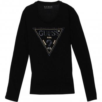 GUESS Triangle tee, Camiseta Manga Larga para Muje L Negro