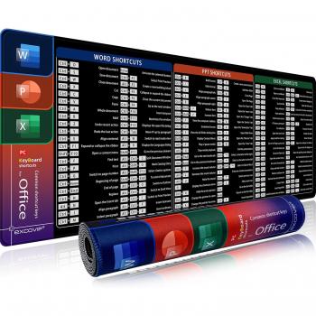 EXCO Large Extended Office Mouse Pad with Keyboard Shortcuts for Excel, Word, PowerPoint and Gaming - Stitched Edge