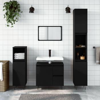Conjunto de muebles de baño 3 piezas de madera contrachapada negra multicapa