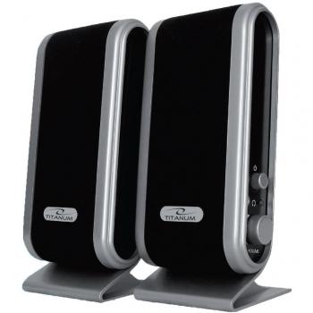 Titanum TP102 Stacatto - Altavoces para PC 2.0, 2 x 1W, Negro, Sonido Potente, Conexión USB Slim