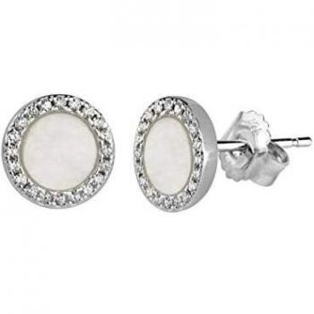 VIDAL & VIDAL Pendientes Plata redondos Circonitas con madrePerla