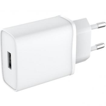 Cargador Vision USB-A de 18W con enchufe EU, carga rápida, color blanco, corriente alterna, uso interior