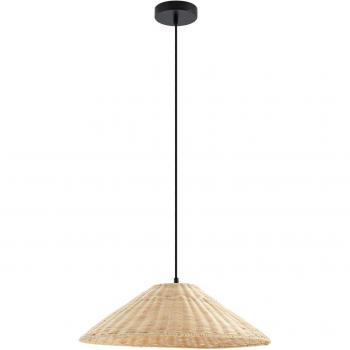 Lámpara colgante Lindby Zyralia, color madera, ratán, Ø 50 cm, tradicional en marrón, hecho de madera e.o., para salón y comedor, 1 llama, E27