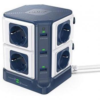 BESTEK Regleta Enchufe Vertical de 8 Tomas y 6 Puertos USB, Regleta con Protección contra Sobretensiones y Interruptor, Torre Ladron Alargador