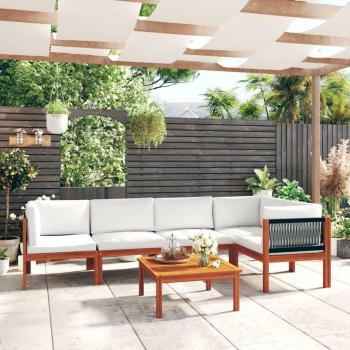 6-Piece Cream Cushioned Acacia Wood Garden Lounge Set