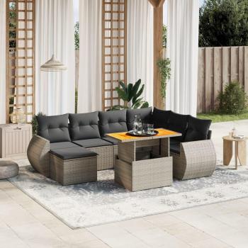 8-Piece Grey Poly Rattan Garden Sofa Set with Cushions