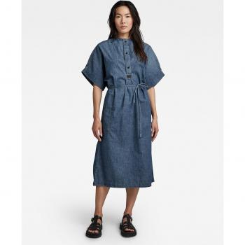 Vestido Ajustable G-Star Raw de Corte Recto y Cuello Redondo Ribeteado en Azul Cricket Desgastado Talla S