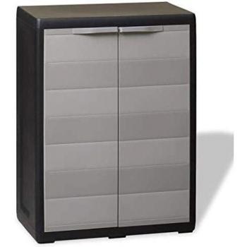 vidaXL Armario Jardín con Estante Negro Gris PP Mueble Organizador de Garaje
