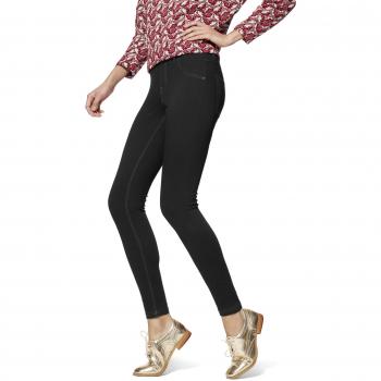 HUE Leggings Essential Denim de Mujer | Leggings de Moda con Bolsillos Traseros, Negro sólido, Extra Pequeño