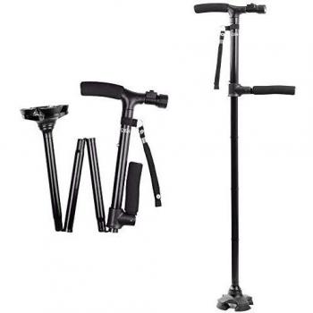 SUEH DESIGN Bastón Plegable con luz LED para Hombres y Mujeres, 5 Alturas Ajustables, Bastón Plegable para Ancianos con asa Lateral, Negro