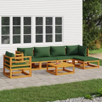 7-Piece Solid Wood Garden Lounge Set with Green Cushions