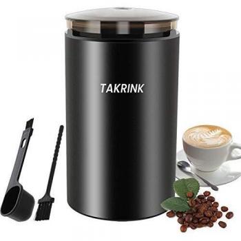 TAKRINK Molino de Café Molino Eléctrico de Especias 200W Molino Portátil de Café y Especias con Cuchillas de Acero Inoxidable Molino de Grano de 50g de Capacidad Para Café Nueces Especias Grano Negro