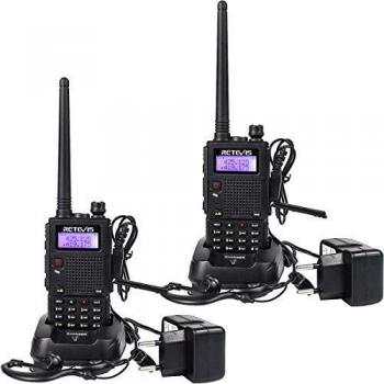 Retevis RT5 Walkie Talkie Recargable Largo Alcance Banda Dual 128 Canales Función VOX Radio FM LED Linterna Walkie Talkie con Auriculares