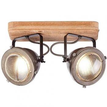 Lámpara de techo industrial Carmen Wood, 2 brazos, acero quemado y madera, GU10