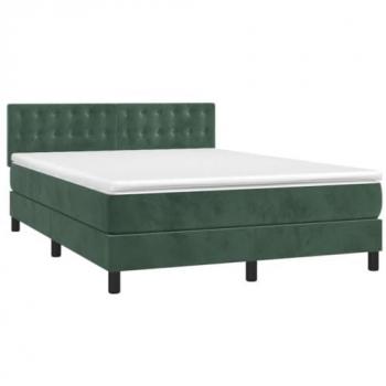 Cama box spring colchón y LED terciopelo verde oscuro 140x190cm