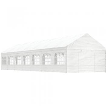 Cenador con techo de polietileno blanco 15.61x4.08x3.22 m
