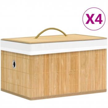 Cajas de almacenamiento de bambú - Set de 4 unidades, fabricadas en bambú natural, diseño elegante y funcional, ideales para organizar diferentes espacios del hogar, resistentes y ecológicas