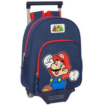 Mochila Super Mario World con Carro Incluido, Diseño Exclusivo, Ergonómico, Ideal para Niños de Diferentes Edades, Cómoda y Versátil, Calidad y Resistencia, Dimensiones 28x10x34
